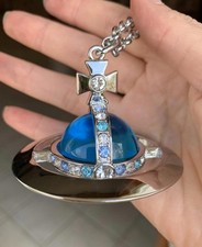 Vivienne Westwood Nana 3D Necklace Giant Extra Large Orb Silver Blue Pendant new
