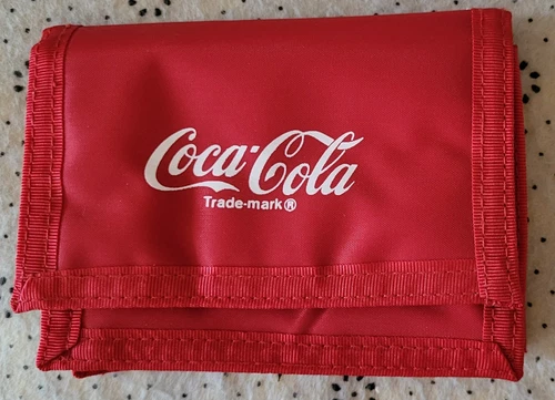 Vintage 80s Coca-Cola Red Nylon Key Ring Coin Change Cash Purse Wallet NEW