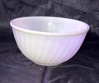 Vintage Anchor Hocking Fire King Oven Ware White Swirl Milk Glass Mixing Bowl 9"