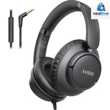 Wired Headphones with Mic 3.5mm Black Over Ear Volume Control Foldable