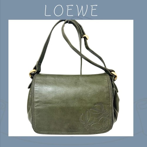 Loewe Nappa Anagram Shoulder Bag Khaki Vintage Leather