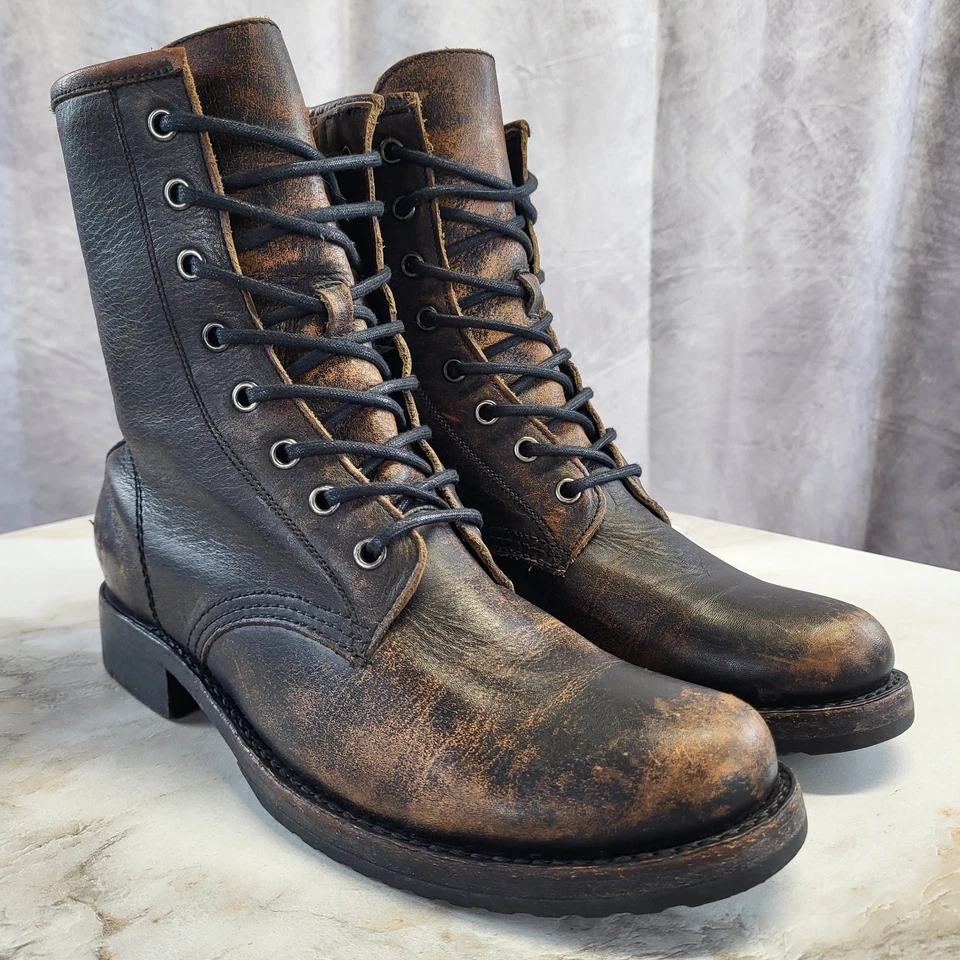 Frye Veronica Combat Boots Women's Size 10 B Brown/Black Distressed Burnished - Image 2 of 4