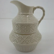 Vintage Belleek Irish Porcelain Stacked Cream & Sugar-Cleary Pattern-0857 Mark