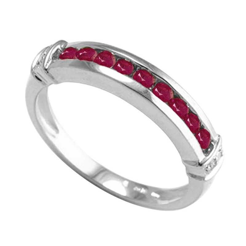 14k Solid White Gold Lab Created Ruby and Diamond Ring #R2347