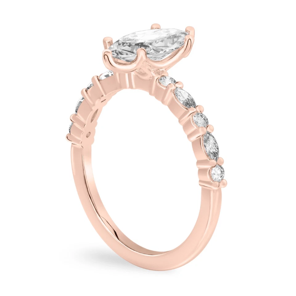 Engagement Rose Gold Ring Diamond Lab Grown Marquise 1.4 Carat IGI Certified 14k - Image 4 of 4