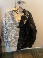 A Bathing Ape Camouflage Full Zip Hooded Fleece Hoodie Black Gray White Men's