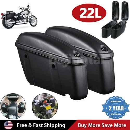 22L Pair Universal Motorcycle Hard Trunk Saddlebags Saddle Bags Side Box Rear P