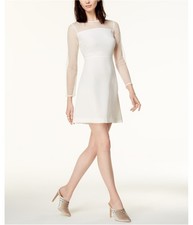 maison Jules Womens Illusion Shift Dress, White, Medium