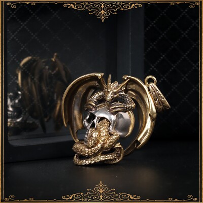 Mens Halloween Skull & Wrapped Dragon Open Wings Necklace Pendant Gothic Punk