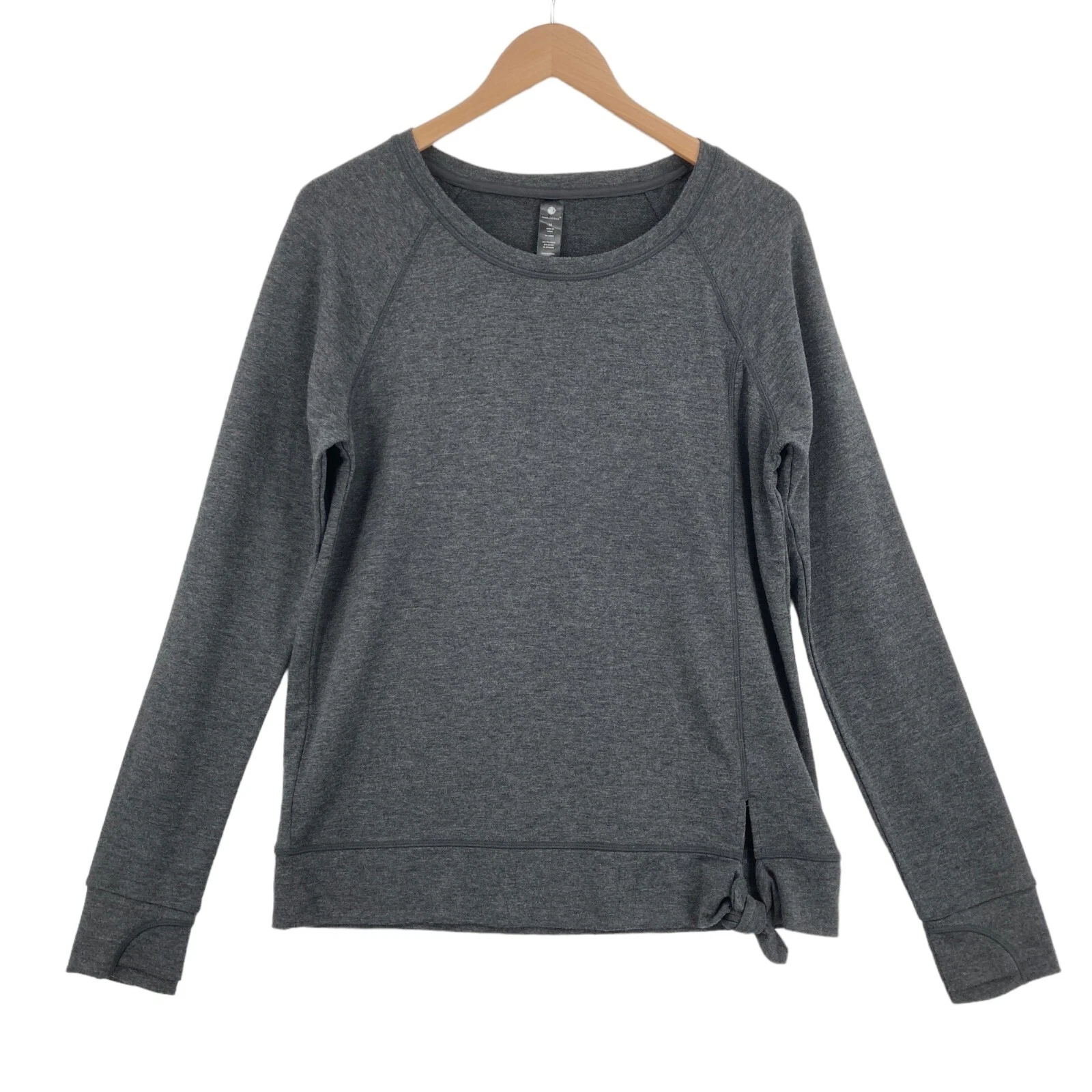 yogalicious long sleeve single knot slit pullover sweater