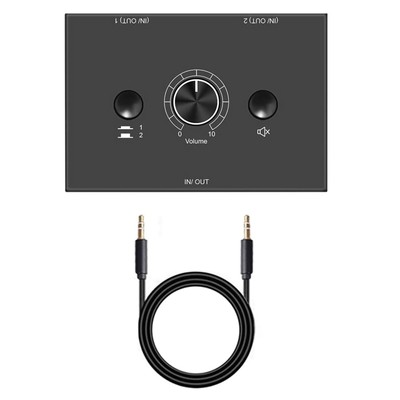 2 In 1 Out 3.5mm Stereo Audio Switch Aux Switcher Speaker Selector Splitter