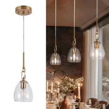 LNC Modern 5 in. 1-Light Plated Brass Shaded Pendant Light with Hammered Dome