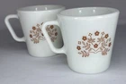 Vintage Pyrex Milk Glass Coffee Cup Summer Impressions Handle Set of 2