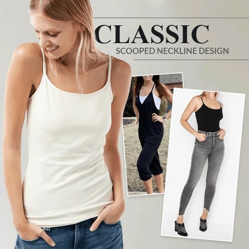 Women Camisole with Built in Shelf Bra Spaghetti Strap Vest Padded Tank Tops - Picture 4 of 16