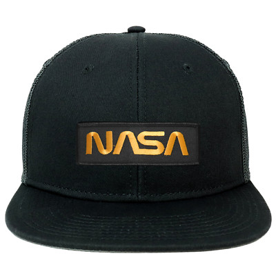Oversize XXL NASA Worm Gold Text Patch Flatbill Mesh Snapback Cap ...