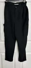 Zara Cargo Pants Trouser Women’s 4 Straight Fit Black High Waist Cuffed Flaw**