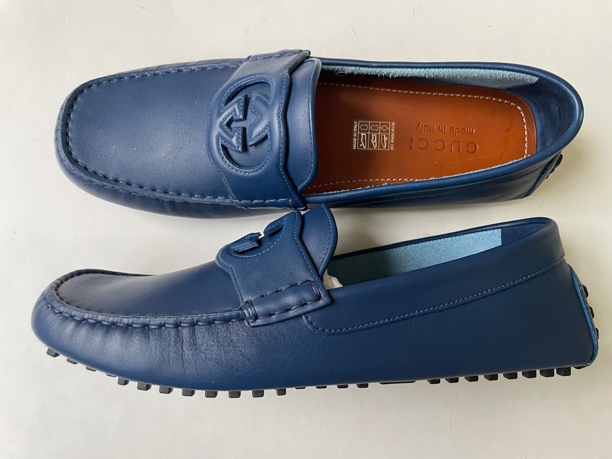 GUCCI Mens Blue Interlocking GG Driving Loafers 730148 UK 9 GUCCI Mens Blue Interlocking GG Driving Loafers 730148 UK 9