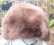 Vintage Genuine Mink Fur Hat Natural Light Brown