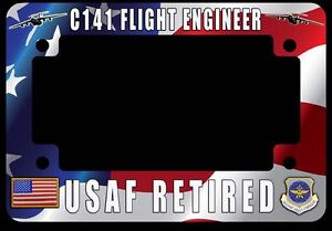 C-141 Starlifter Flight Engineer Flag Motorcycle License Plate Frame