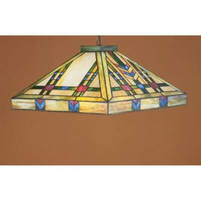 Meyda Lighting 17'Sq Prairie Wheat Pendant, Beige Green Lt Blue Burgundy - 26464