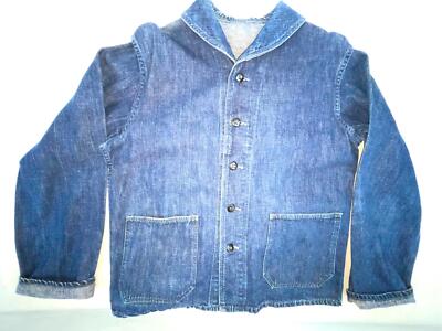 VTG 40s WWII MENS US NAVY USN MILITARY DENIM JEAN SHAWL COLLAR