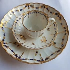 Antique 1780s Caughley Salopian Regency tea cup bowl trio gilt porcelain English