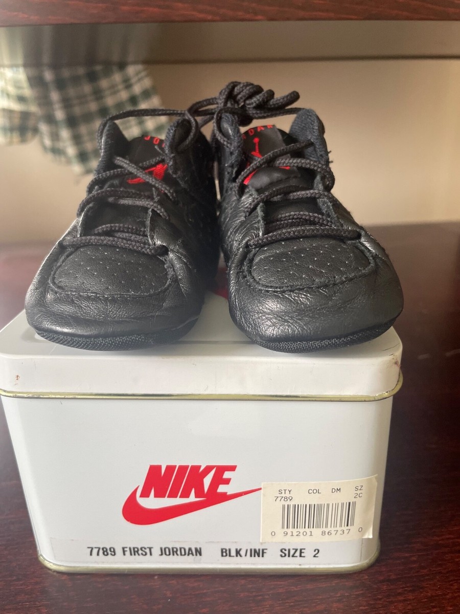 Vintage 1991 First Jordan Baby Shoes Black/Red Size 2 #7789
