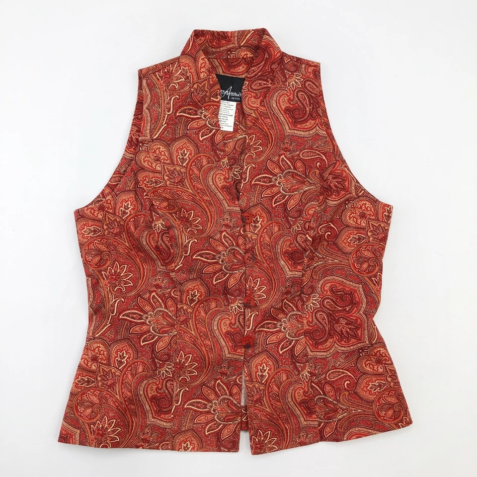 复古 POSITIVE ATTITUDE 2 件套佩斯利套装女式 4 码无袖上衣裙美国 — 第 2/4 张图片