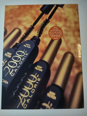 Max Factor 2000 Calorie Mascara Cosmetics Vintage 1990s Print Ad