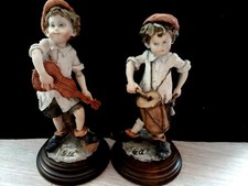 Vintage G.Armani Boy Playing Guitar Boy with Drum Figurines Collectible Italy
