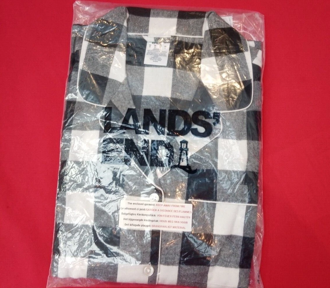 14 16 M Women s Flannel Soft Pyjama Top 100 Cotton Lands end RRP 35