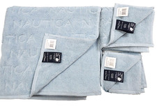 NEW NAUTICA 3 PC SET BLUE LOGO LAND 100% COTTON BATH,HAND TOWEL & WASHCLOTH