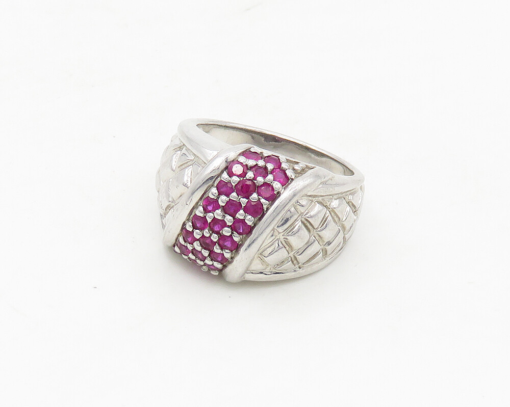 925 Sterling Silver  Ruby Cluster Shiny Quilted D… - image 4