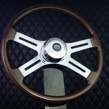 Forever Sharp 18" Wood Steering Wheel Chrome 4 Spoke For Freightliner 2007+ T06