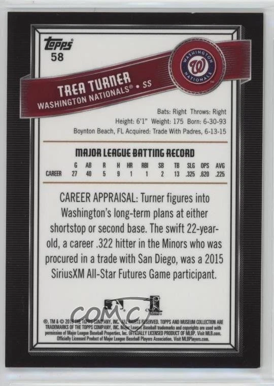 2016 Topps Museum Collection Green /199 Trea Turner #58 Rookie RC - Image 2 of 2