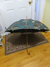 VTG Wathne Gentleman s Walking Umbrella Wood Shaft / Handle Duck Print NICE