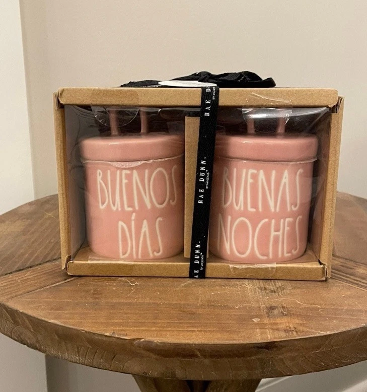 NEW Rae Dunn BUENOS DIAS and BUENAS NOCHES Spanish Small Canisters Set