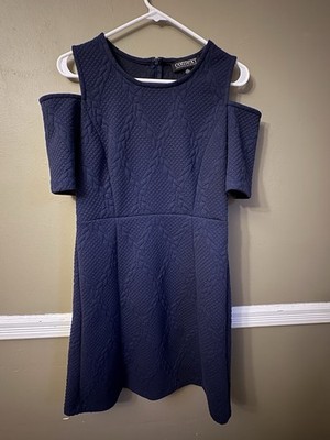Context Womens Dress Small Blue Cold Shoulder Textured Knit Fit Flare Office