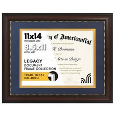 Americanflat 11x14 Diploma Frame - Use as 11X14, Mahogany Blue  Gold mat 