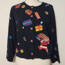 Michael Simon Lite Santa Claus Christmas presents Cardigan Top sz L