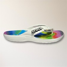 Crocs Classic Flip Flops White Spray Tie Dye Multicolor Mens 6 Resort Travel