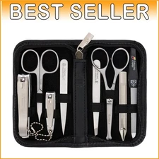 Travel-Ready Men's Grooming Set with Leather Case - Manicure & Pedicure Tools