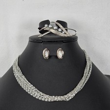 Kramer Silver-Tone Faux Pearl, Sarah Coventry Necklace & Sterling Cameo Earrings