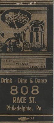 BOBTAIL MATCHBOOK COVER - ''808'' BAR TAVERN - PHILADELPHIA PENNSYLVANIA - DANCING