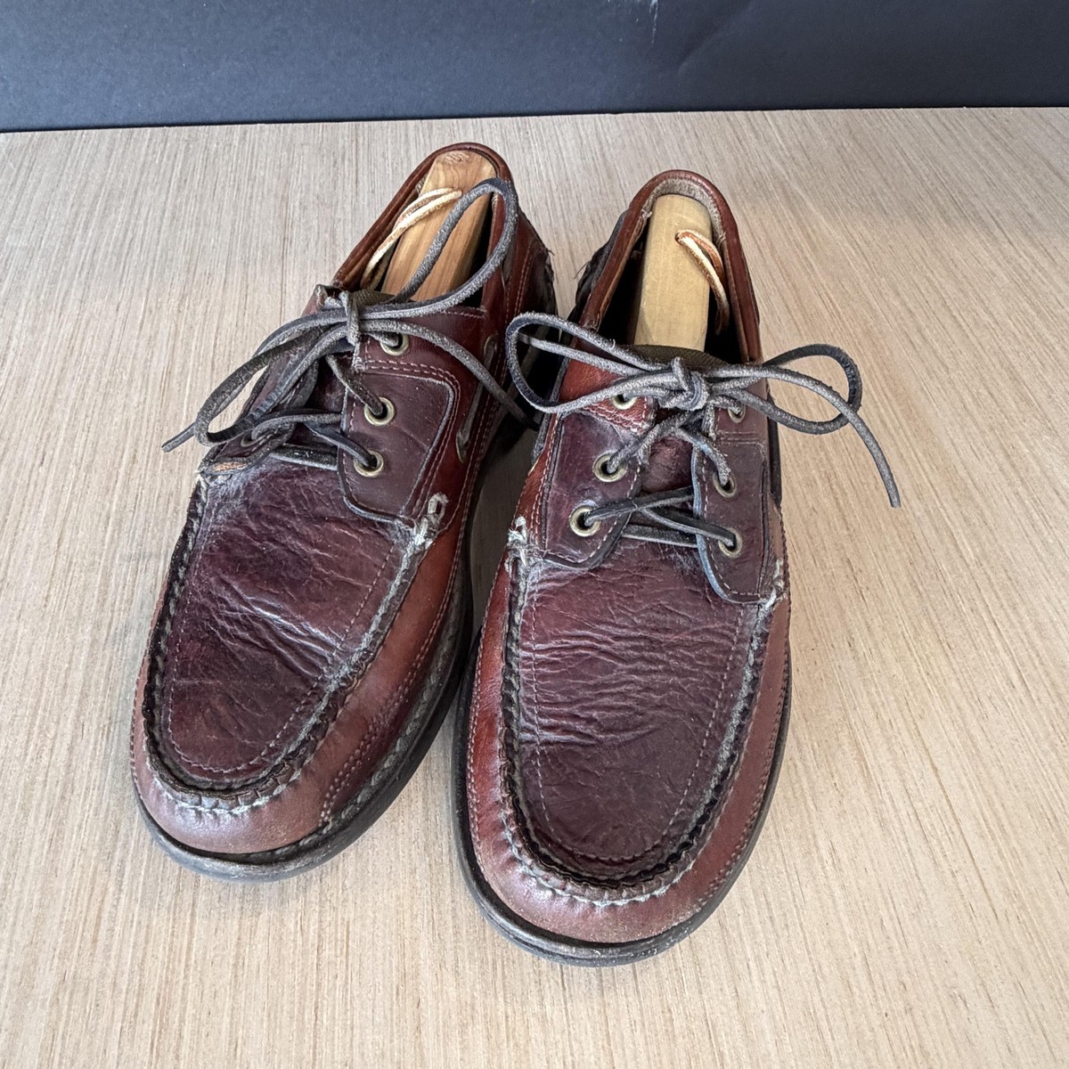 （古着）llbean deck shoes brown Vintage L.L. Bean Shoes Mens Size 8.5 Brown Leather Boat Deck Moc