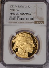 2022-W Gold Buffalo 1 oz. $50 NGC PF69 Ultra Cameo. Low mintage year 4384.32 per troy oz