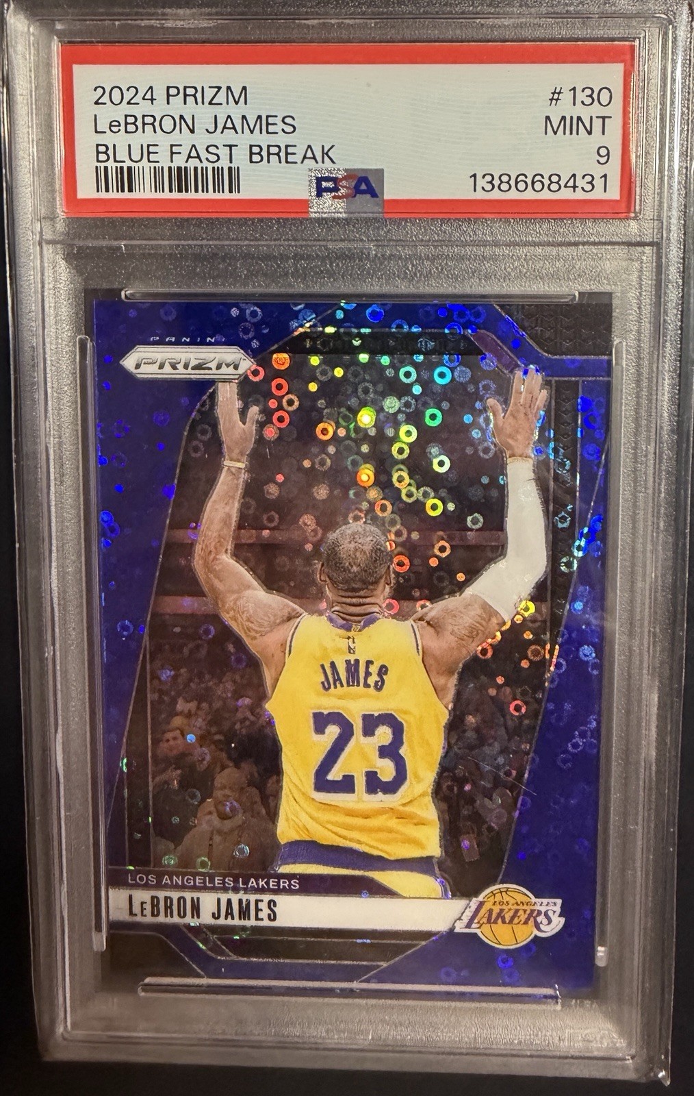 2024 PANINI PRIZM BLUE FAST BREAK #130 LEBRON JAMES /150 PSA 9 MINT LAKERS