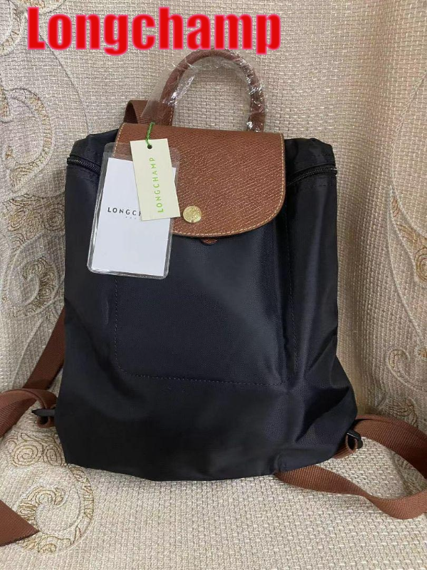 black leather longchamp backpack with wood toggle Longchamp Luxury Le Pliage Backpack in Black New From Japan