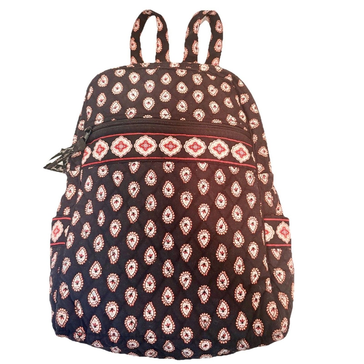 Vera Bradley RETIRED Print Classic Black & Red Paisley Print Backpack 14.5\