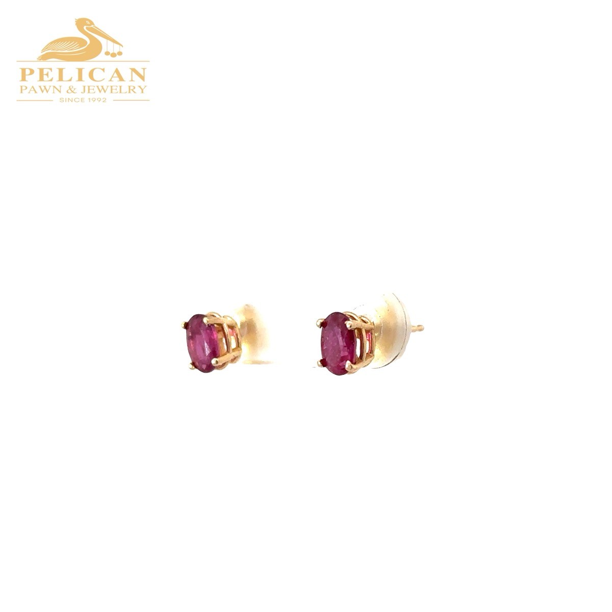 Ruby Oval Solitaire Stud Earrings 10K Yellow Gold… - image 5